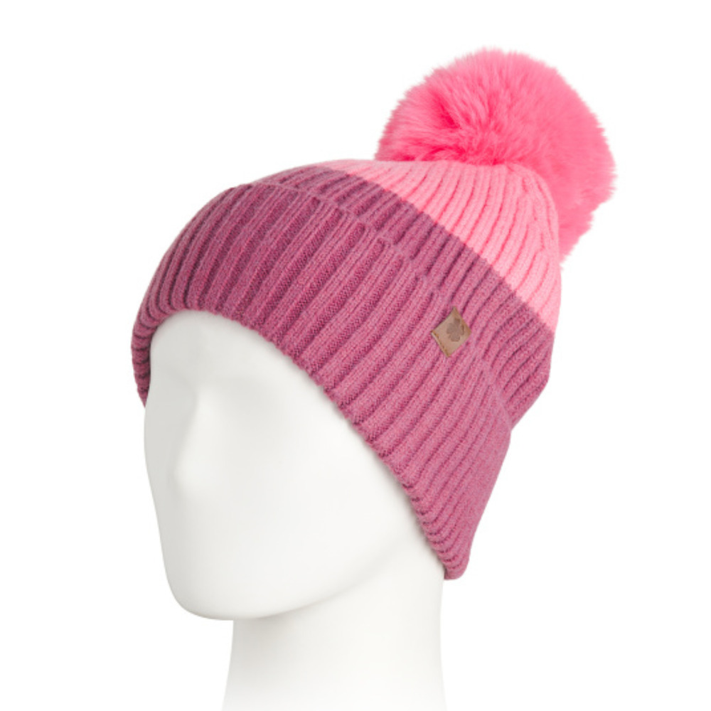 New Lucky Brand Color Block Ribbed Knit Knit Beanie Pom Cuffed Winter Hat